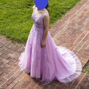 Light Lilac Prom Dress with Train (Bustle)